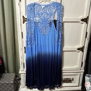 Blue Ombre Crochet Maxi kimono